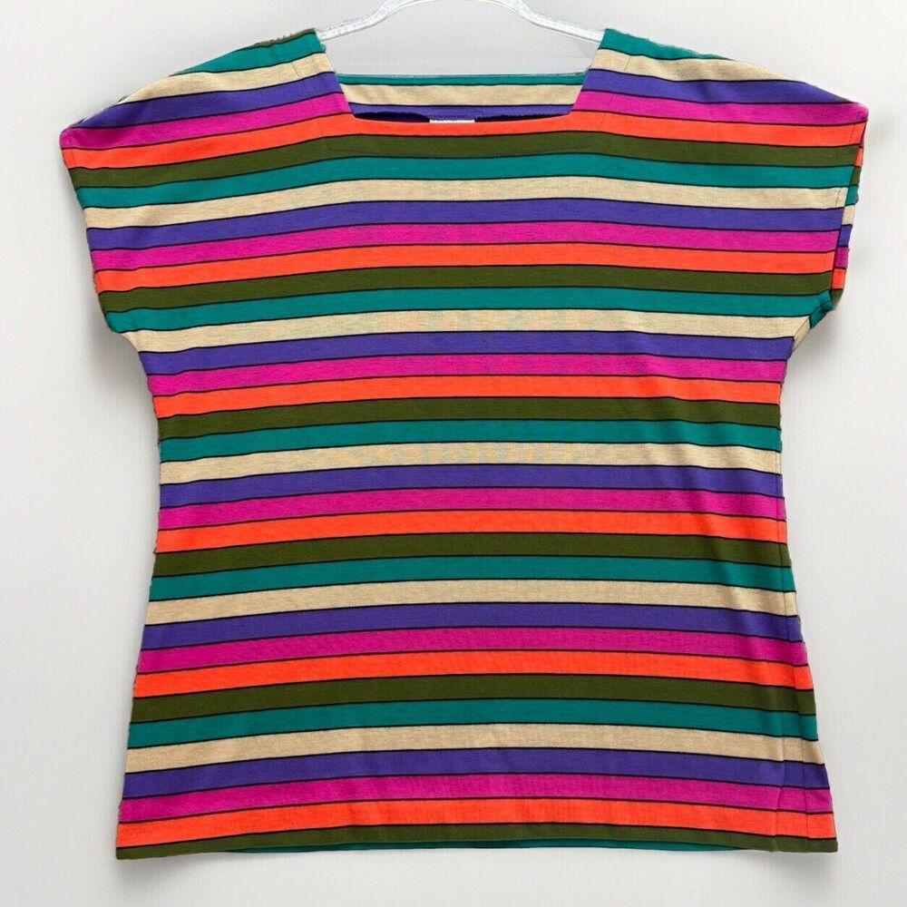 Vintage 90s Jantzen Top Womens Med Stripe Rainbow Colorful Bold Vibrant Festival